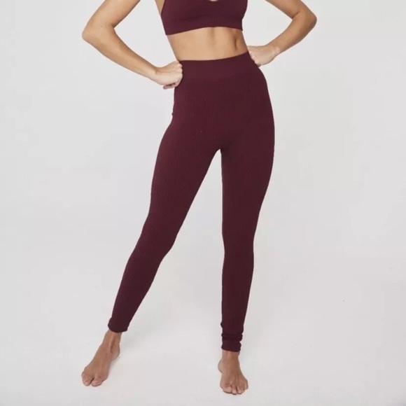 Spiritual Gangster Pants - Spiritual Gangster Rishi XS/S Seamless Leggings High Waisted Maroon Ribbed